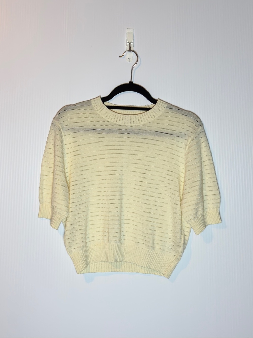 NWT Madewell Coastal Minimalist Cream Knit Short Sleeve Crewneck Top Lightweight